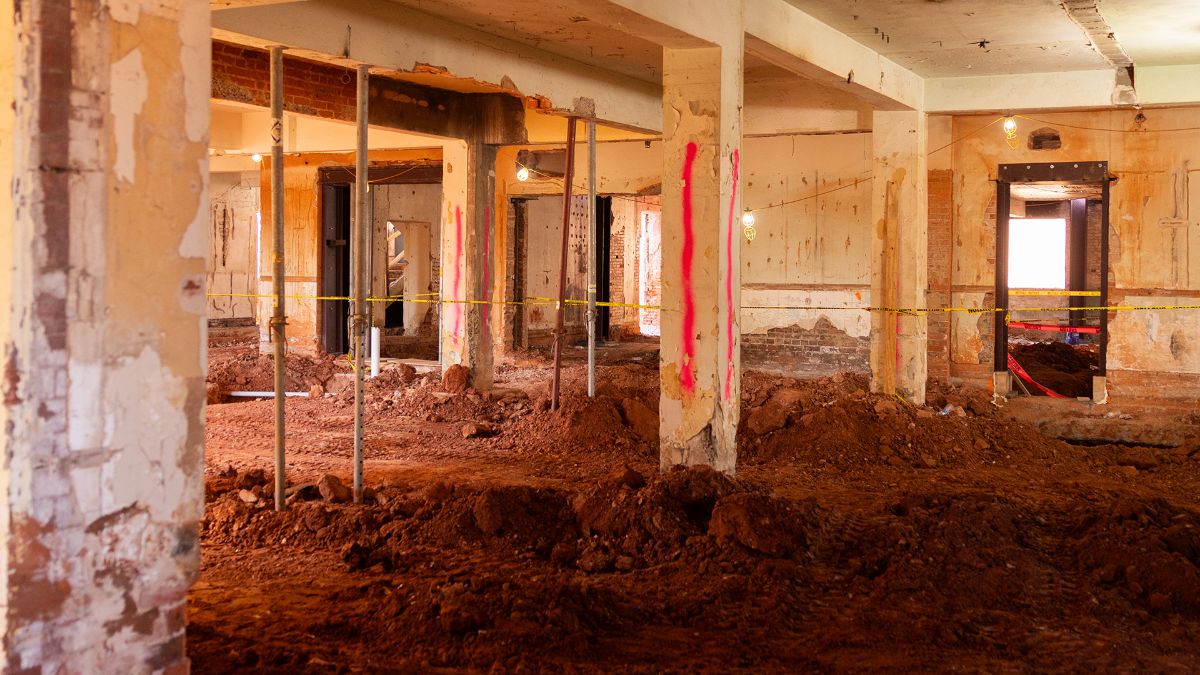 Exposed basement level of Shawnee Hall